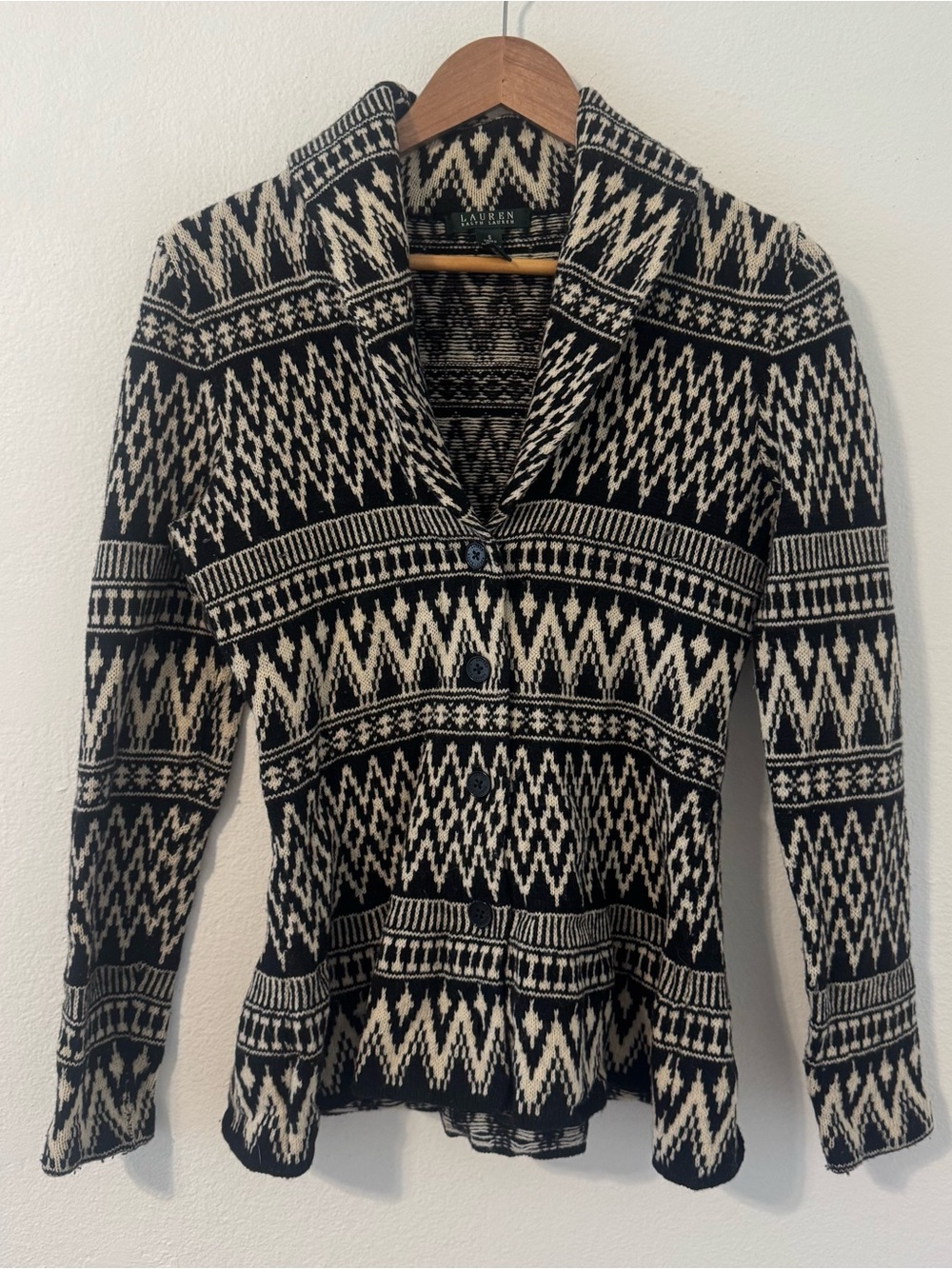 Lauren Ralph Lauren Fair Isle Lambswool Button Up Cardigan Sweater Size Small